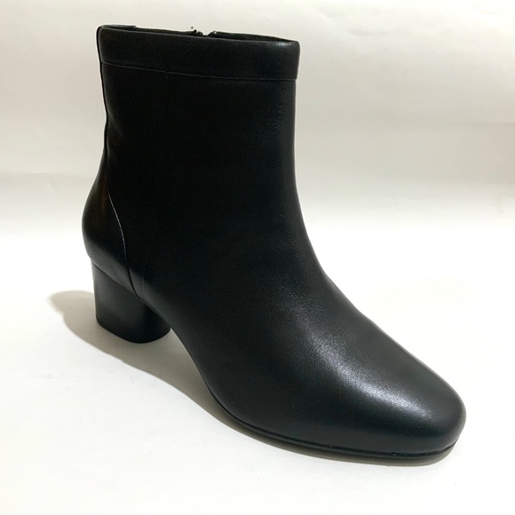Clarks Un Cosmo Up Womens Black Leather Ankle Boots Zipper Block Heel Booties 9 - Picture 10 of 12